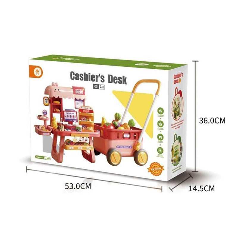 Kids shopping cart trolley play set with cash register and groceries